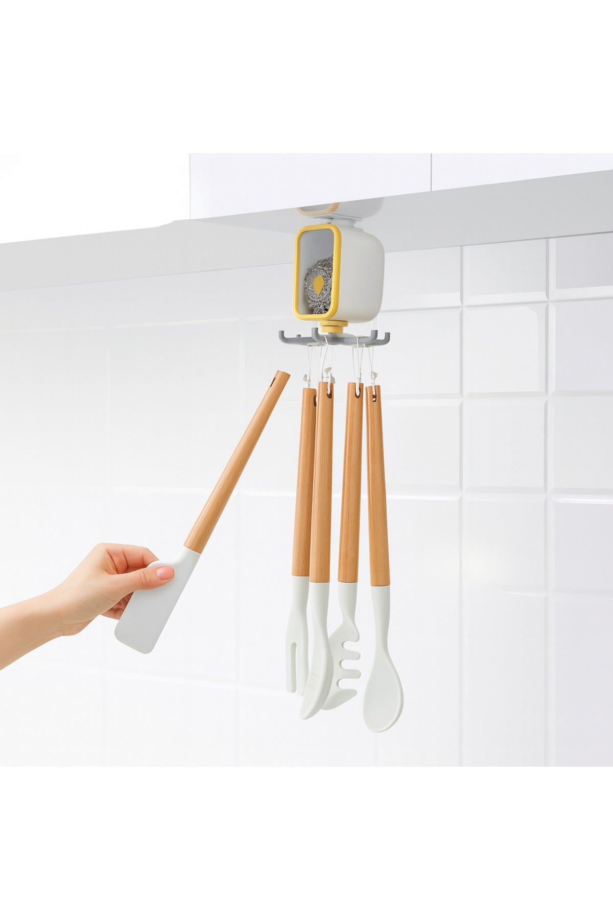 Viva Home - 6 Askılı Döner Kancalı ve Hazneli Mutfak Organizeri