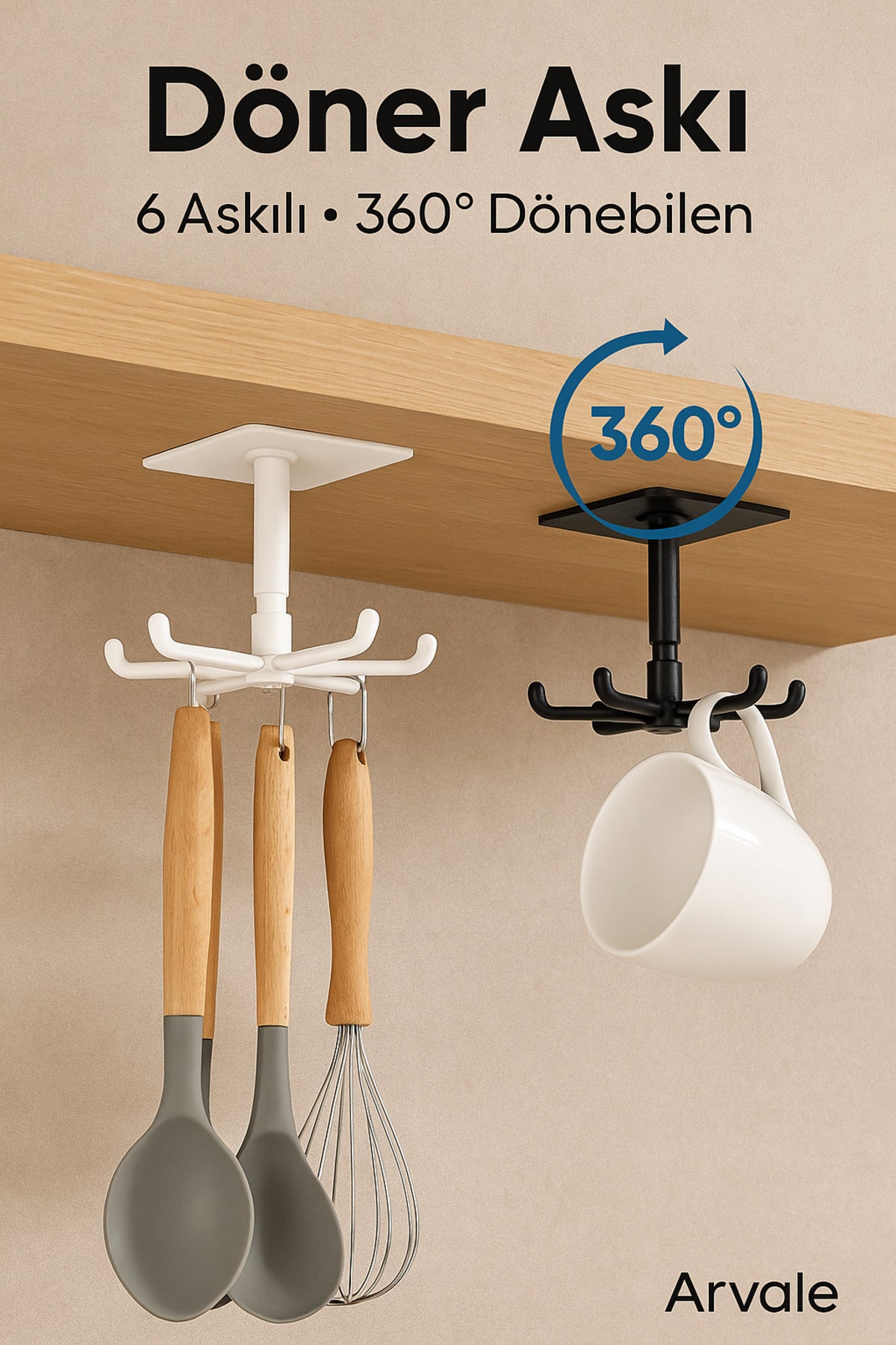 Viva Home 360° Dönebilen Mutfak Askısı 6 Kancalı